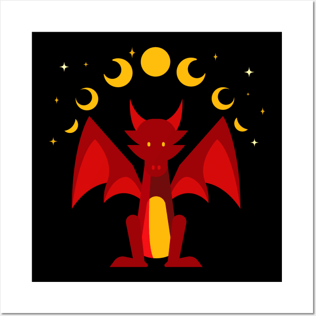 Fierce red dragon under the moon. Wall Art by DQOW